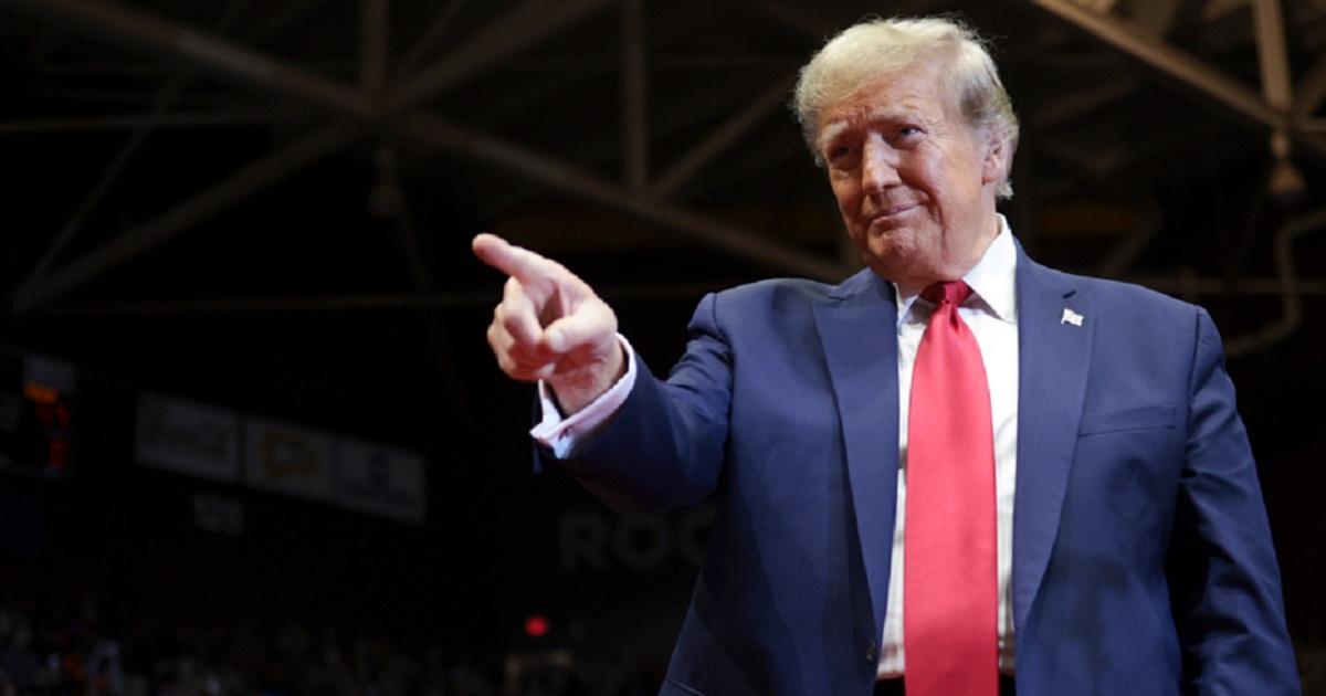 Former President Donald Trump grins as he greets the crowd in a file photo from Feb. 23 in Rock Hill, South Carolina.