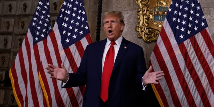 Former President Donald Trump speaks at Mar-a-Lago on Monday in Palm Beach, Florida.