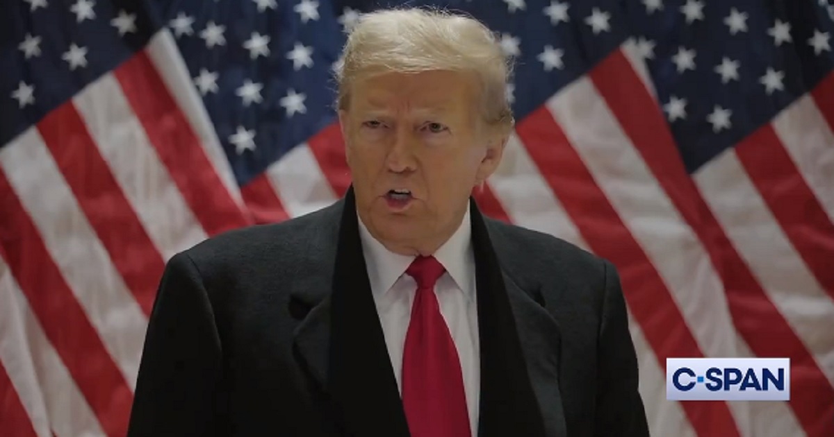 Former President Donald Trump addresses a news conference on Monday.