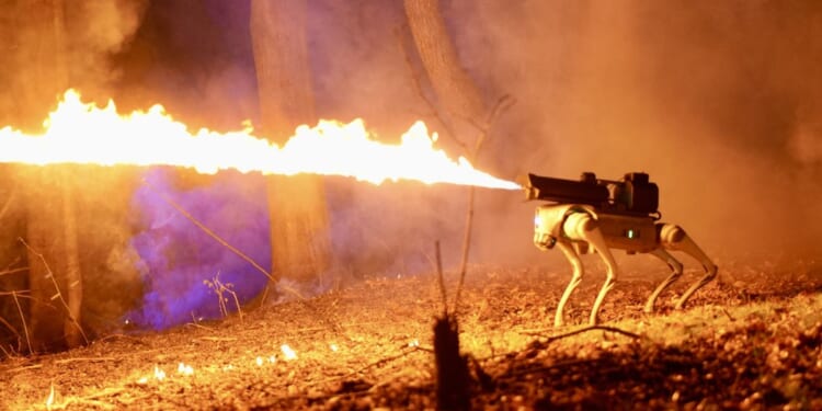 Ohio company hawks fire-breathing robot dog that can torch anything in its path