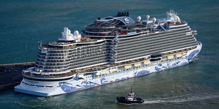 Cruise ship Norwegian Prima with Norwegian Cruise Line arrives at Portland Port in Portland, England, on Aug. 31, 2022.