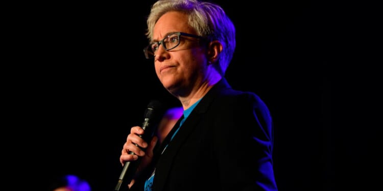 Then-Democratic gubernatorial candidate of Oregon Tina Kotek speaks to her constituents during a rally in Portland on Oct. 22, 2022.