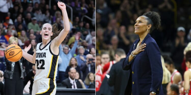 Lynette Woodard, right, came under fire after she commented on Caitlin Clark's, left, scoring record, calling it illegitimate.