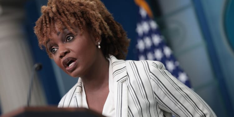 White House press secretary Karine Jean-Pierre speaks during the daily briefing at the White House in Washington on Monday.