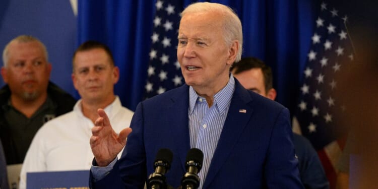 President Joe Biden speaks to members of the United Steelworkers at the union's headquarters in Pittsburgh on Wednesday.