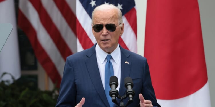 President Joe Biden speaks in the White House Rose Garden on Wednesday.