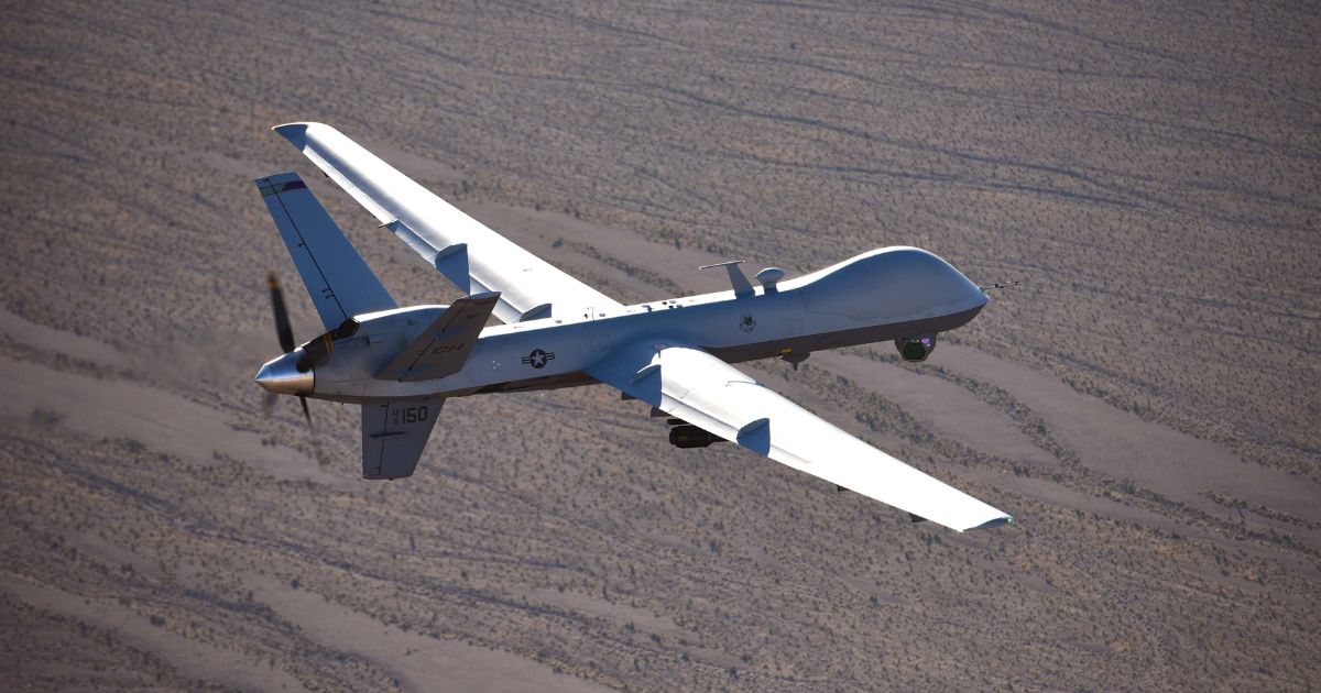 An MQ-9 Reaper flies a training mission over the Nevada Test and Training Range on July 15, 2019.