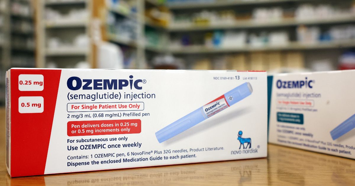 Boxes of the drug Ozempic rest on a pharmacy counter in Los Angeles on April 17, 2023.