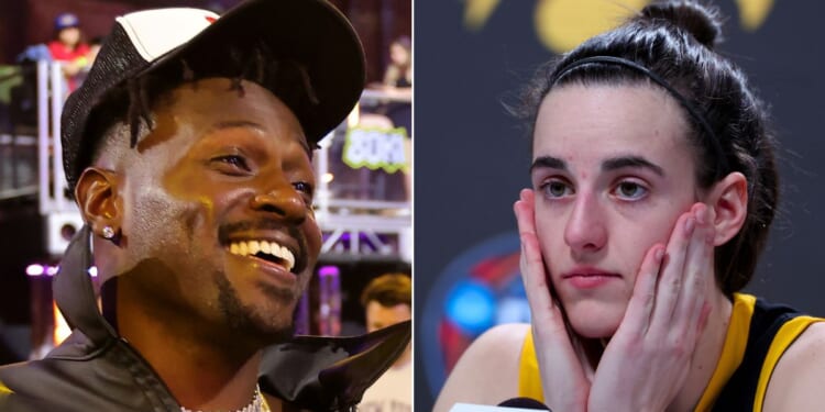 Former NFL receiver Antonio Brown, left, has been trolling basketball star Caitlin Clark, right, on social media.