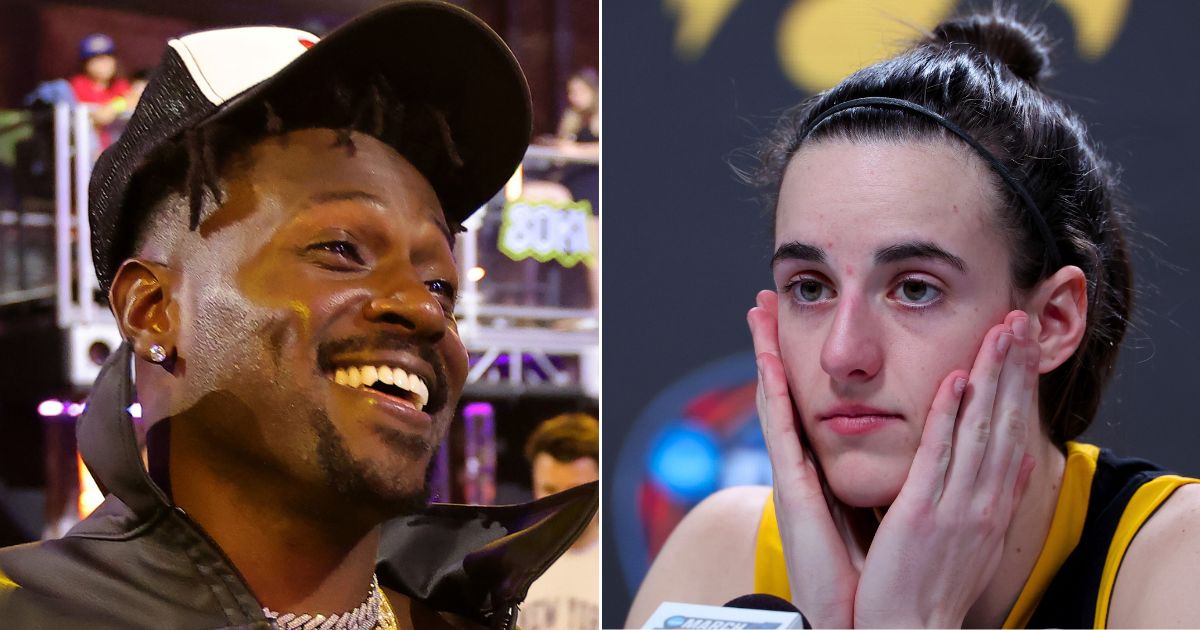 Former NFL receiver Antonio Brown, left, has been trolling basketball star Caitlin Clark, right, on social media.