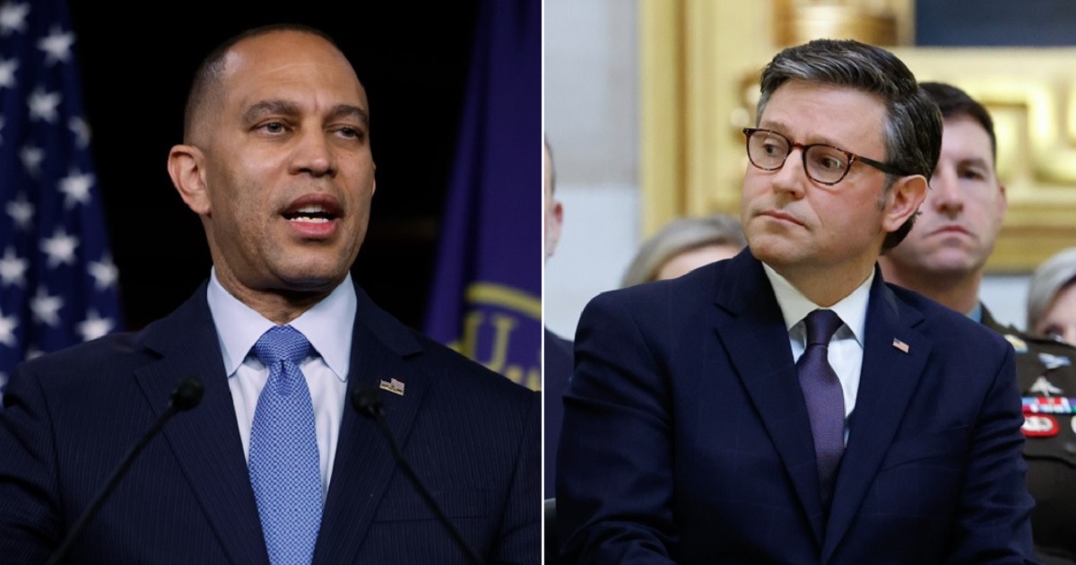 House Democratic leader Hakeem Jeffries of New York, left; House Speaker Mike Johnson, right.