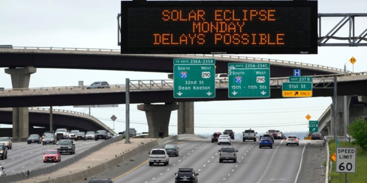 Motorists traveling toward Austin, Texas, are reminded of Monday's eclipse and the possibility of traffic delays.