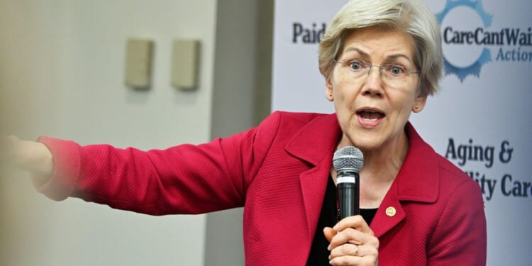 Sen. Elizabeth Warren speaks at the Care Can't Wait Action Hosts Town Hall With Lawmakers And Care Champions on April 10 in Washington, D.C.