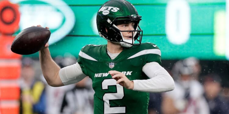 Quarterback Zach Wilson drops back during the New York Jets' game against the Houston Texans at MetLife Stadium in East Rutherford, New Jersey, on Dec. 10. The Jets defeated the Texans 30-6.