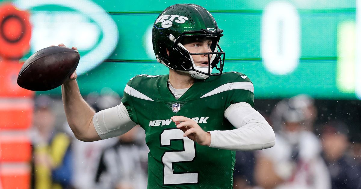 Quarterback Zach Wilson drops back during the New York Jets' game against the Houston Texans at MetLife Stadium in East Rutherford, New Jersey, on Dec. 10. The Jets defeated the Texans 30-6.