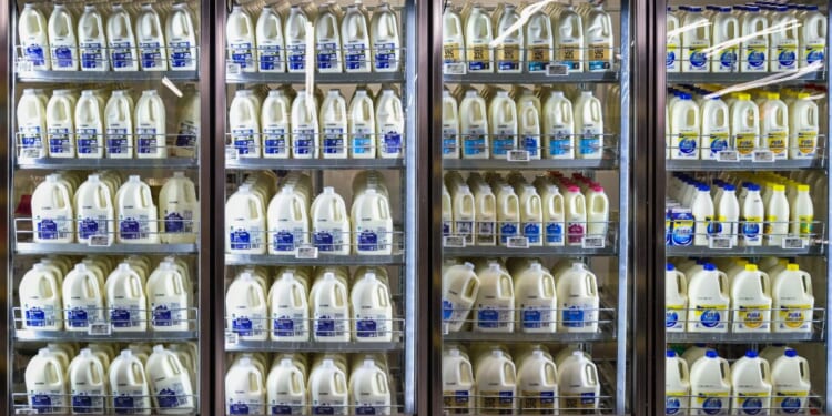 Milk is displayed in a fridge at a grocery store in Melbourne, Australia, on March 19.