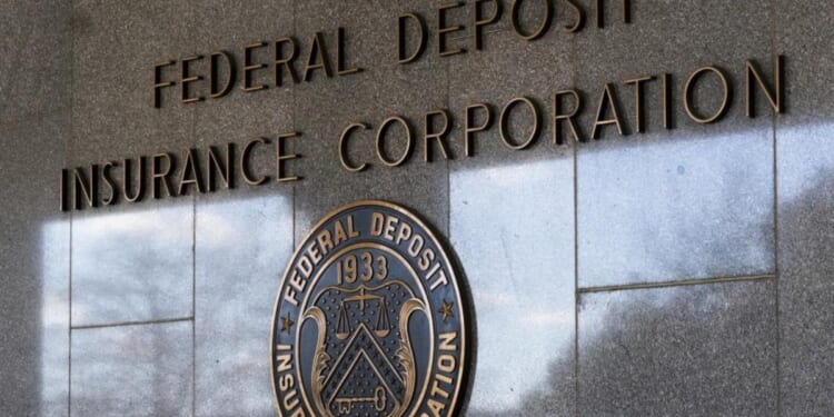 The FDIC seal is shown outside of the agency's headquarters in Washington, D.C., on March 14, 2023. Federal regulators on Friday closed the Philadelphia-based Republic First Bank.