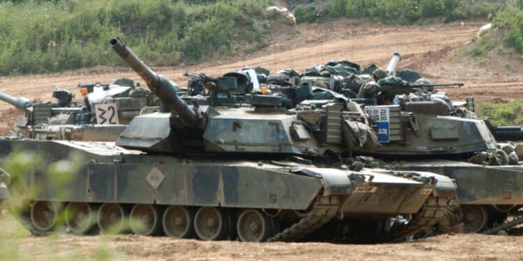 U.S. M1-A1 Abrams tanks are seen in an April 11 photo near Seoul, South Korea. Russian drones have taken out 5 of 31 Abrams tanks the U.S. provided to Ukraine, according to news reports.