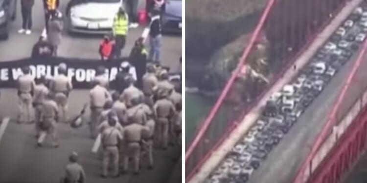 Protesters blocked San Francisco's Golden Gate Bridge for hours Monday as police stood by.