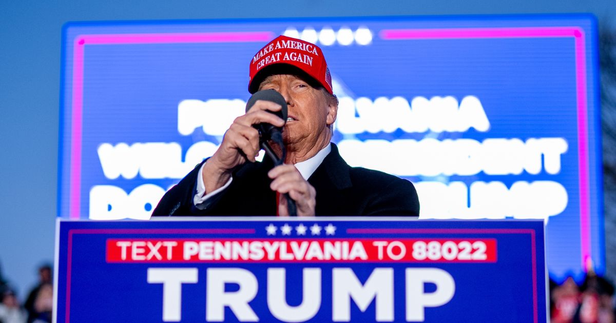 Republican presidential candidate and former President Donald Trump arrives for a rally outside Schnecksville Fire Hall in Schnecksville, Pennsylvania, on April 13.