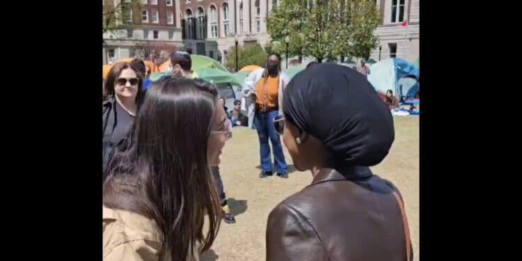 Rep. Ilhan Omar visits anti-Israel protesters at Columbia University in New York.