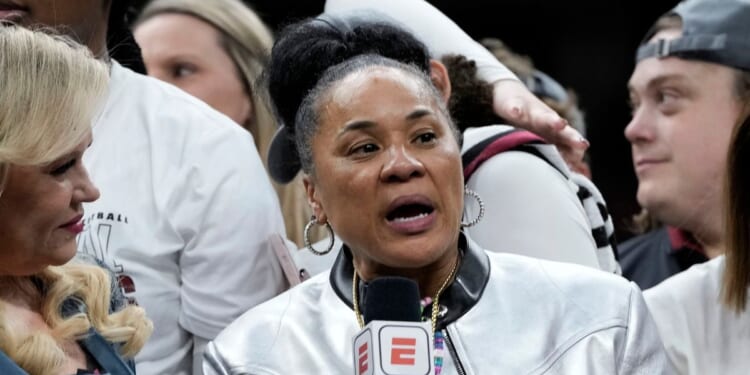 South Carolina head coach Dawn Staley being interviewed