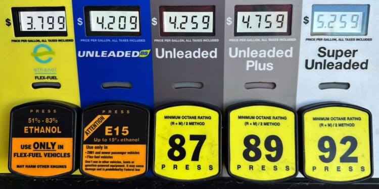 Gas prices are seen at a gas station on April 1 in Riverwoods, Illinois.