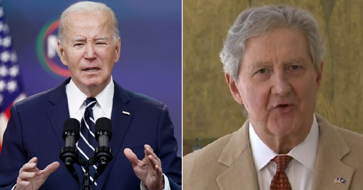 President Joe Biden, left; Louisiana Sen. John Kennedy, right.