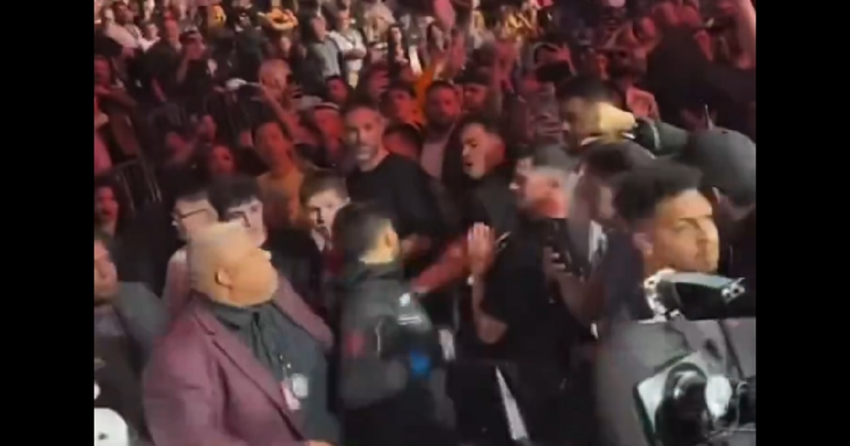 Ultimate Fighting Championship fighter Arman Tsarukyan lunges into the crowd before his fight at UFC 300 in Las Vegas on Saturday.