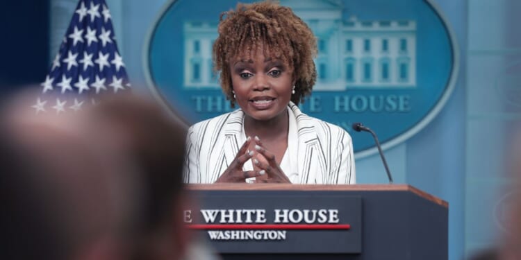 White House press secretary Karine Jean-Pierre speaks during the daily briefing at the White House in Washington on Monday.