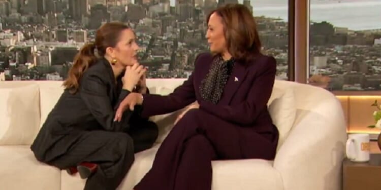 "The Drew Barrymore Show" host Drew Barrymore sits awfully close to Vice President Kamala Harris during an interview set to air Monday.