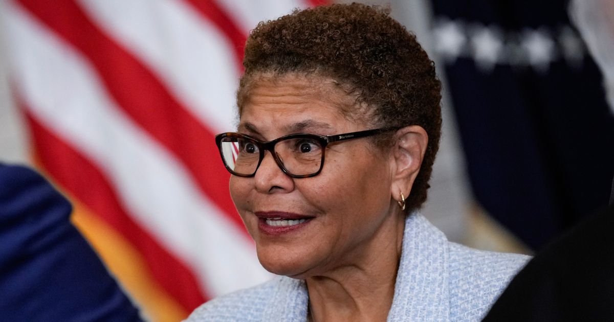 Los Angeles Mayor Karen Bass attends a meeting in the East Room of the White House in Washington on Jan. 19.