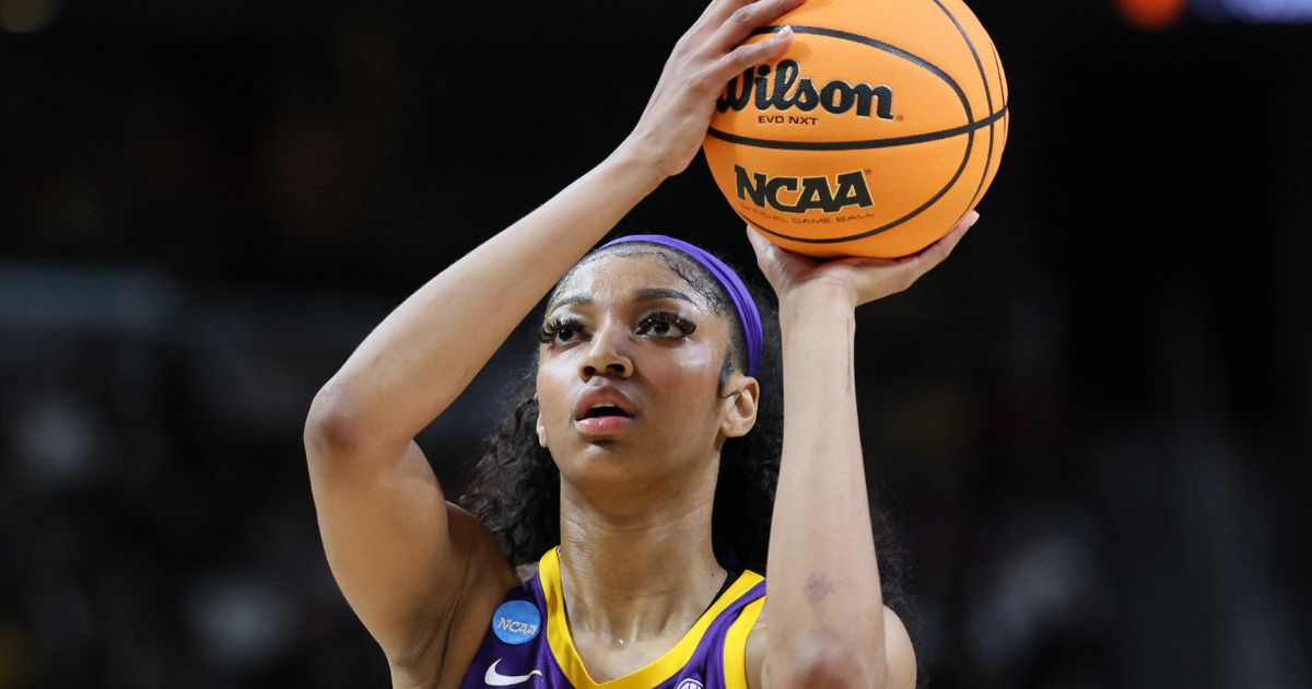 Angel Reese of the LSU Tigers shoots the ball during the first half against the Iowa Hawkeyes in the Elite 8 round of the NCAA Women's Basketball Tournament in Albany, New York, on Monday.