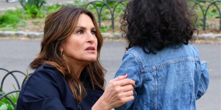 Mariska Hargitay attends to a real-life situation with a young girl on April 10 in New York City during a halt in filming from “Law & Order: Special Victims Unit," the show that Hargitay stars in with Ice-T.