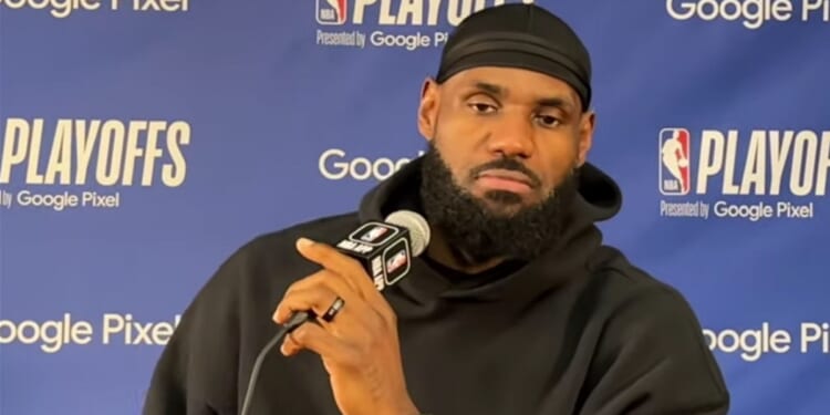 Los Angeles Laker star LeBron James addresses the media after his team's playoff loss on Monday.