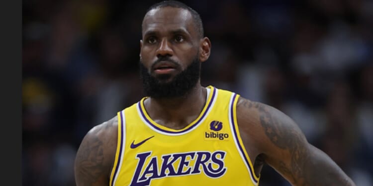 LeBron James of the Los Angeles Lakers looks on during Monday night's game against the Denver Nuggets at Denver's Ball Arena.