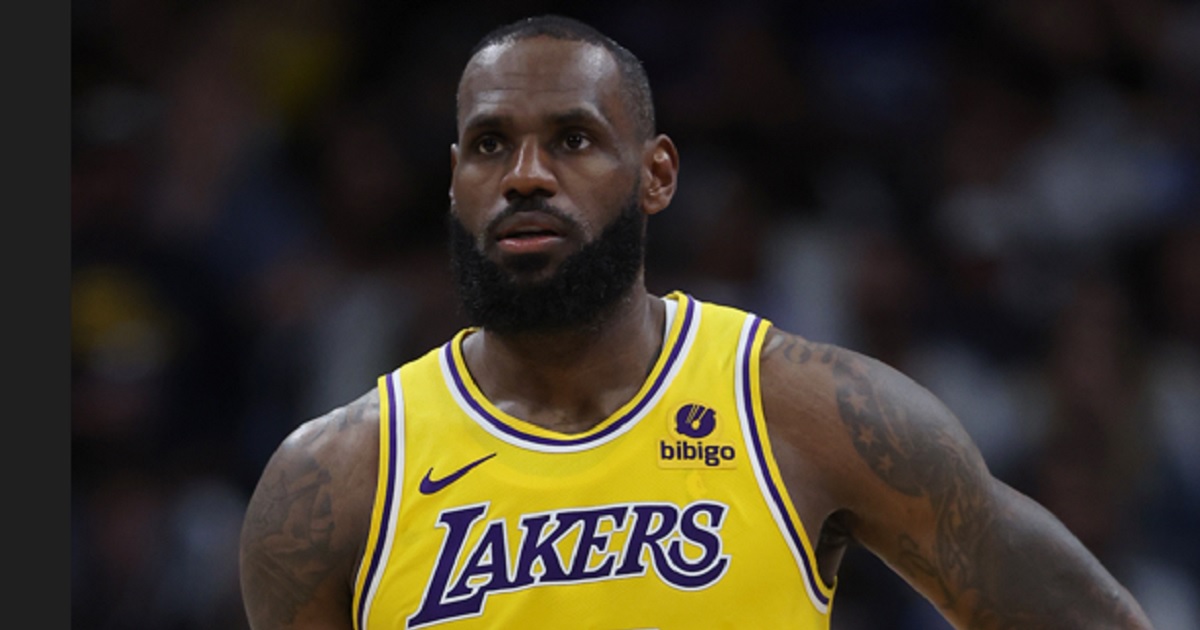 LeBron James of the Los Angeles Lakers looks on during Monday night's game against the Denver Nuggets at Denver's Ball Arena.