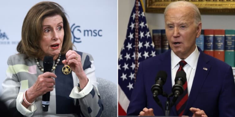 Former House Speaker Nancy Pelosi, left; President Joe Biden, right.