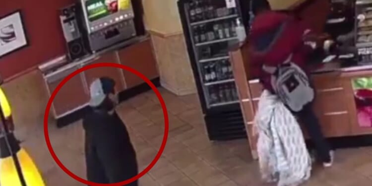 Former high school wrestler Gabriel Pitzulo, circled, used his skills to take down a customer that was attacking an employee at a Subway in Indianapolis, Indiana, on March 22.