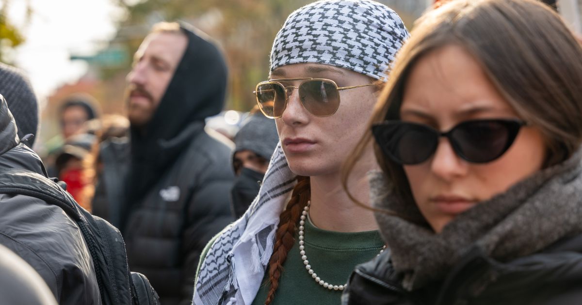 Students participate in a protest in support of Palestine outside of the Columbia University campus in New York City on Nov. 15.