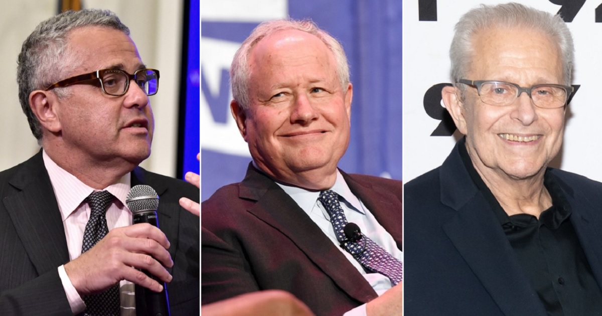 CNN commentator Jeffrey Toobin, left, NeverTrump personality William Kristol, center, and Harvard professor emeritus Laurence Tribe, right.