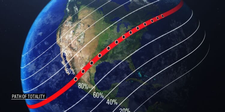 the former estimate of where the solar eclipse will be visible