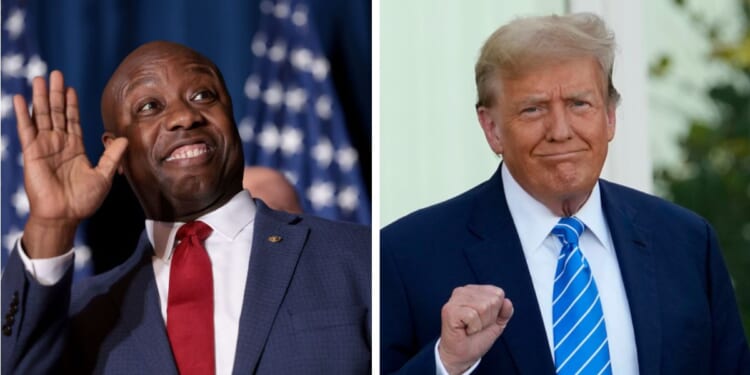 South Carolina Sen. Tim Scott, left, and former President Donald Trump.