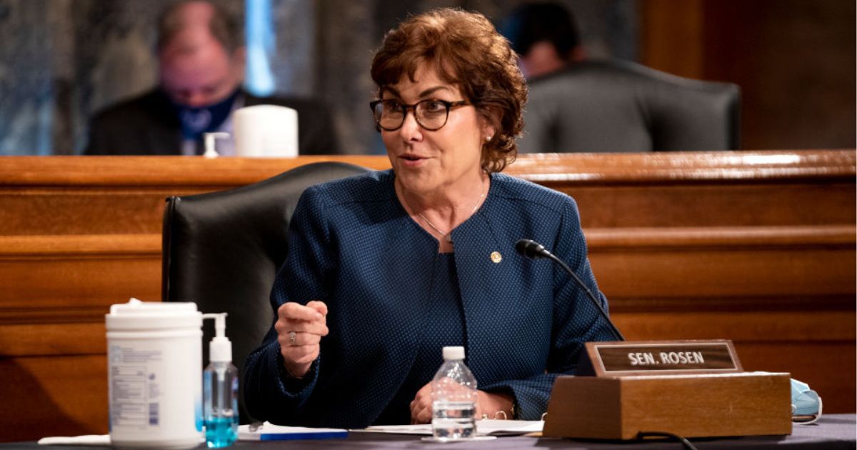 Sen. Jacky Rosen (D-NV) speaks during a hearing in Washington, DC.