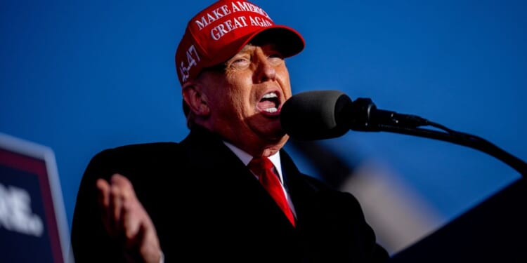 Former President Donald Trump speaks at a rally in Schnecksville, Pennsylvania, on April 13.