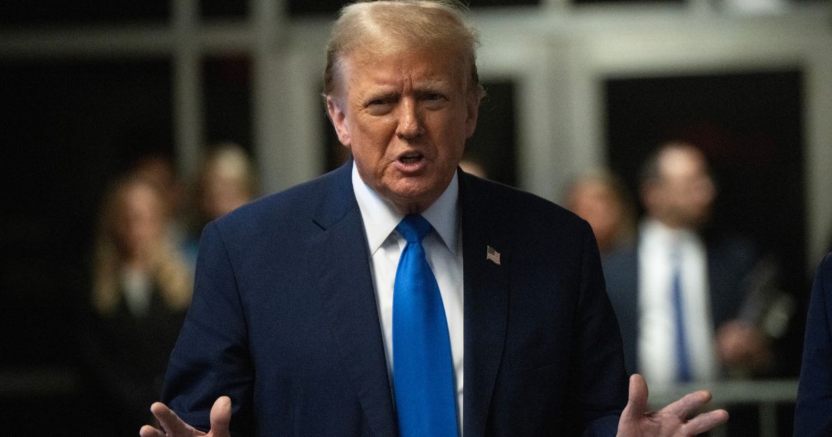 Former President Donald Trump speaks to the media at the end of the day at Manhattan Criminal Court in New York City on Monday.