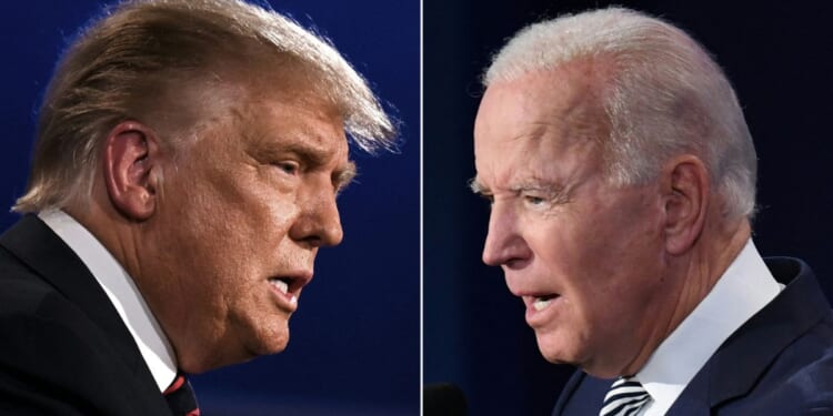 This combination of pictures created on Sept. 29, 2020, shows then-President Donald Trump and Democratic candidate Joe Biden squaring off during a presidential debate in Cleveland. On Wednesday on social media, Trump criticized Biden regarding the Israeli-Palestinian conflict.