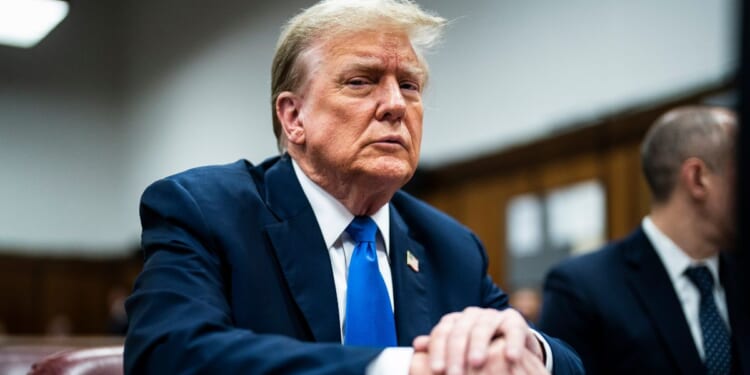 Former President Donald Trump is seen in court on Thursday in New York City.