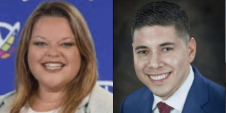 Two principals in Denton, Texas, Jesus Lujan, right, and Lindsay Lujan, left, were indicted on Tuesday after allegedly using their school's email system for an electioneering scheme.