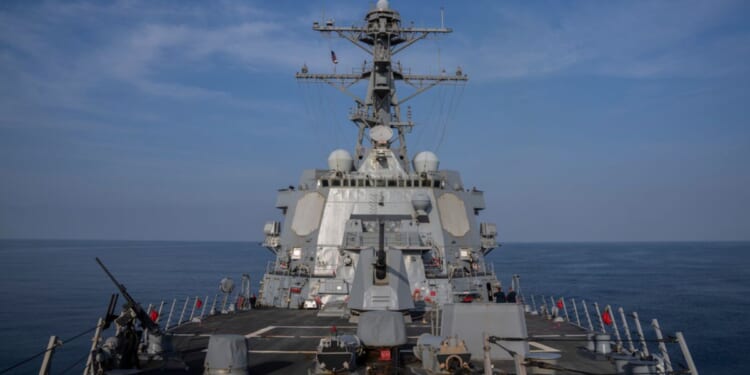 View of the U.S.S. Gravely (DDG 107) destroyer in the south Red Sea, on Feb. 13.